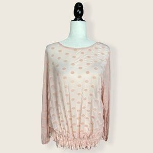 George Baby Pink Swiss Dot Long Sleeve Ruched Top